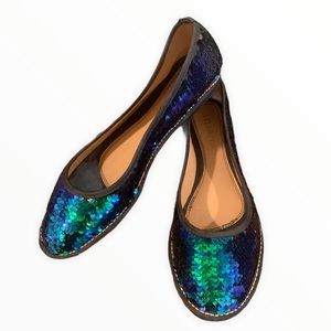 Liliana Sequin Mermaid Flats in Blue & Green 10